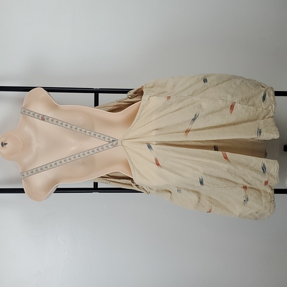 Free People Boho Tribal Patterned Linen-like Dress cream oversize M - Picture 3 of 7